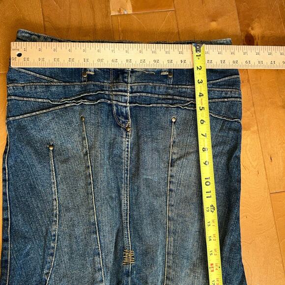 Vtg 90s BISOU BISOU Blue Faded Stretch Cotton Denim Mermaid Maxi Skirt 10 - Picture 11 of 11